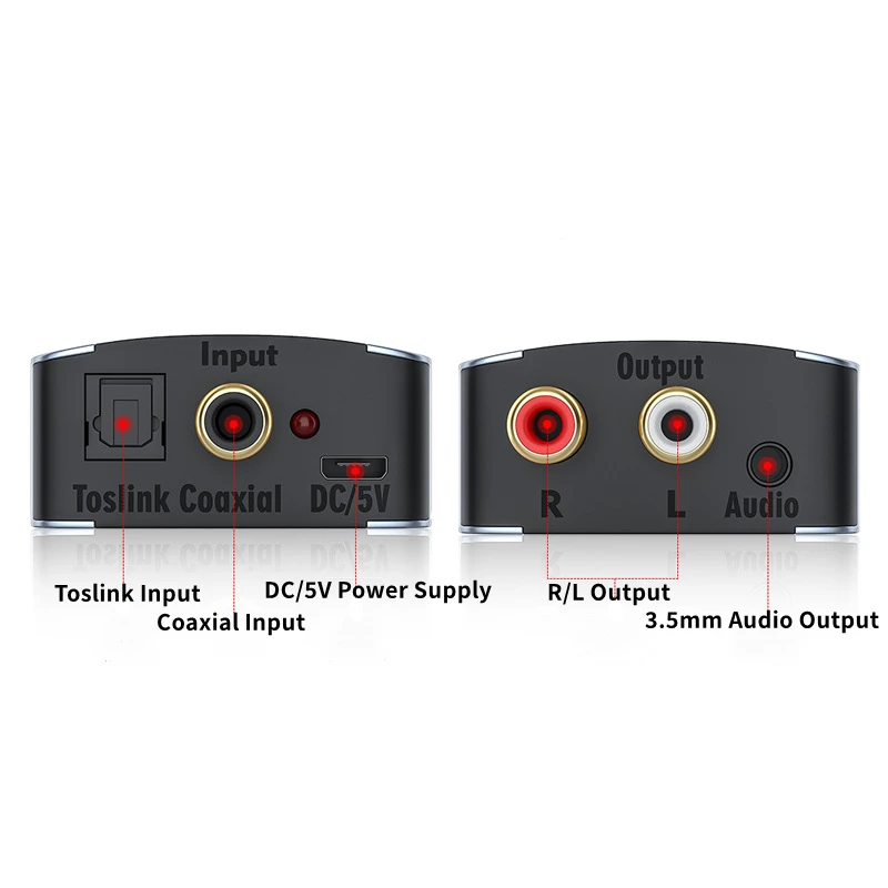 Nku Digital To Analog Audio Converter Optical Fiber Toslink Coaxial To R/L RCA 3.5mm Jack DAC Adapter for HDTV Speaker Amplifier