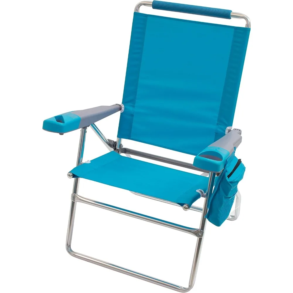 

4 Position Folding Beach Chair with Extended Height for Camping Lawn Light Blue