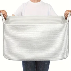 Classic Large Woven Storage Basket, Cotton Thread Woven Storage Basket, Square Decorative Box Organization and Decoration