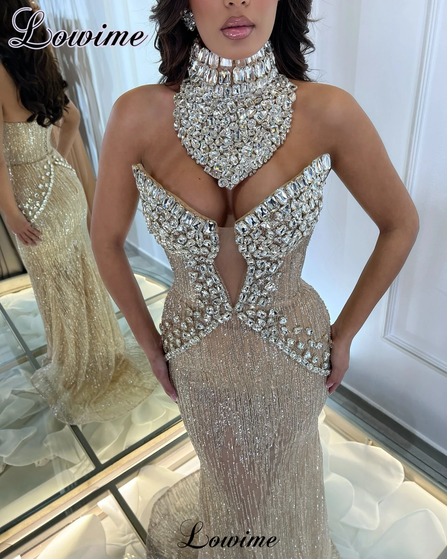 2025 Newest Champagne Prom Dresses With Crystals Sweetheart Mermaid Cocktail Dresses Evening Party Dresses Robe Femme Customized