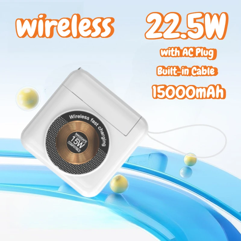 

Портативное беспроводное зарядное устройство 22,5 Вт, быстрая зарядка, 20000 мАч, с вилкой переменного тока, встроенный кабель, внешний аккумулятор для IPhone Xiaomi Samsung