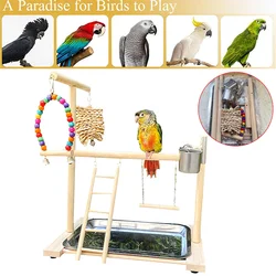 Parrot Playground Perch Stand Feeding Cups Swing Climbing Ladder Parrot Interactive Amusement Park Cockatiel Lovebird Toys