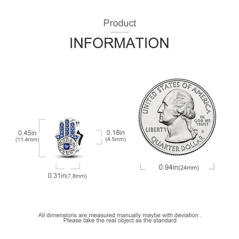 925 Sterling Silber blaue Augen und Palme Charms Kreuzigung Perlen Frauen Freundinnen Schmuck Geschenk – Detail 19