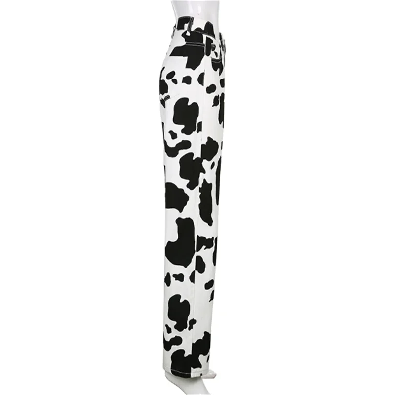 Animal Cow Printed Jeans High Waist Streetwear Denim Pants Gothic Straight Trousers Korean Fashion New Baggy Bottoms Autumn