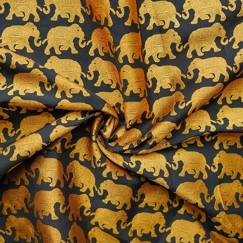 Black Background Gold Silk Regular Elephant Yarn-dyed Jacquard Fabric Spring Autumn Women's Luggage Dress Suit Fashion Sew Cloth