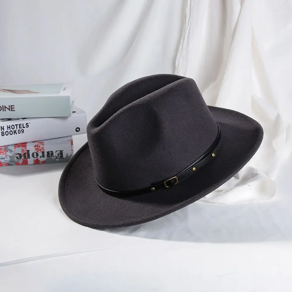 Vintage Vilt Fedora Hoed Mode Panama Jazz Hoed Met Riem Gesp Brede Rand Cowboy Hoed Dagelijkse Street Wear Bruiloft Feestartikelen