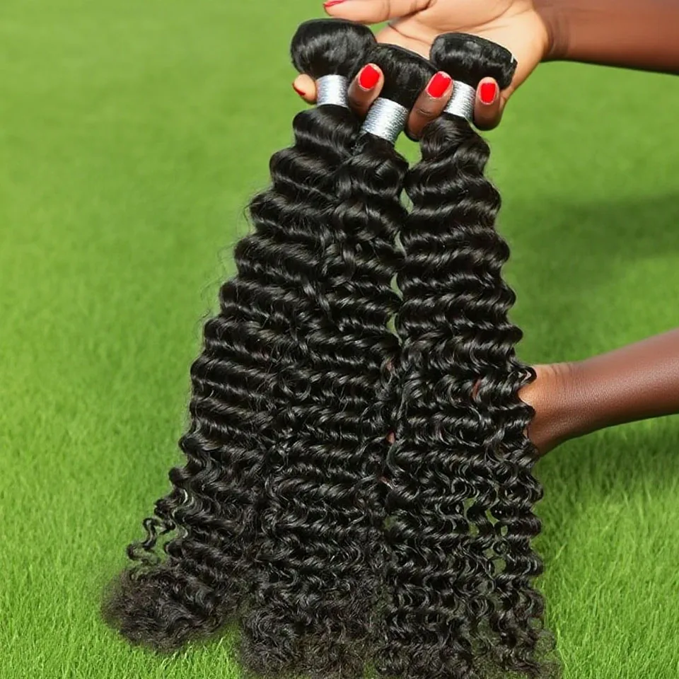 

30-дюймовые пучки глубоких волн, пучки человеческих волос, 100% наращивание человеческих волос, натуральный цвет, бразильские пучки волос, 1/3/4 пучка