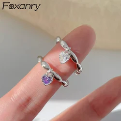 Foxanry Love Heart Zircon Pendant Rings For Women Girls Simple Trendy Classic Elegant Sweet Romantic Wedding Bride Jewelry Gifts