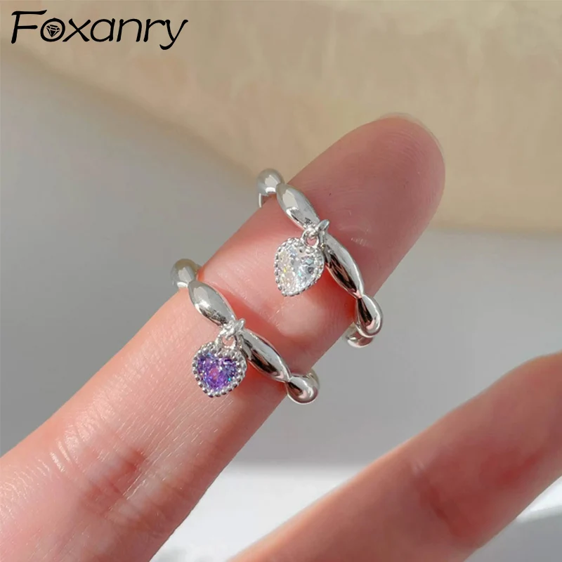 Foxanry Love Heart Zircon Pendant Rings For Women Girls Simple Trendy Classic Elegant Sweet Romantic Wedding Bride Jewelry Gifts