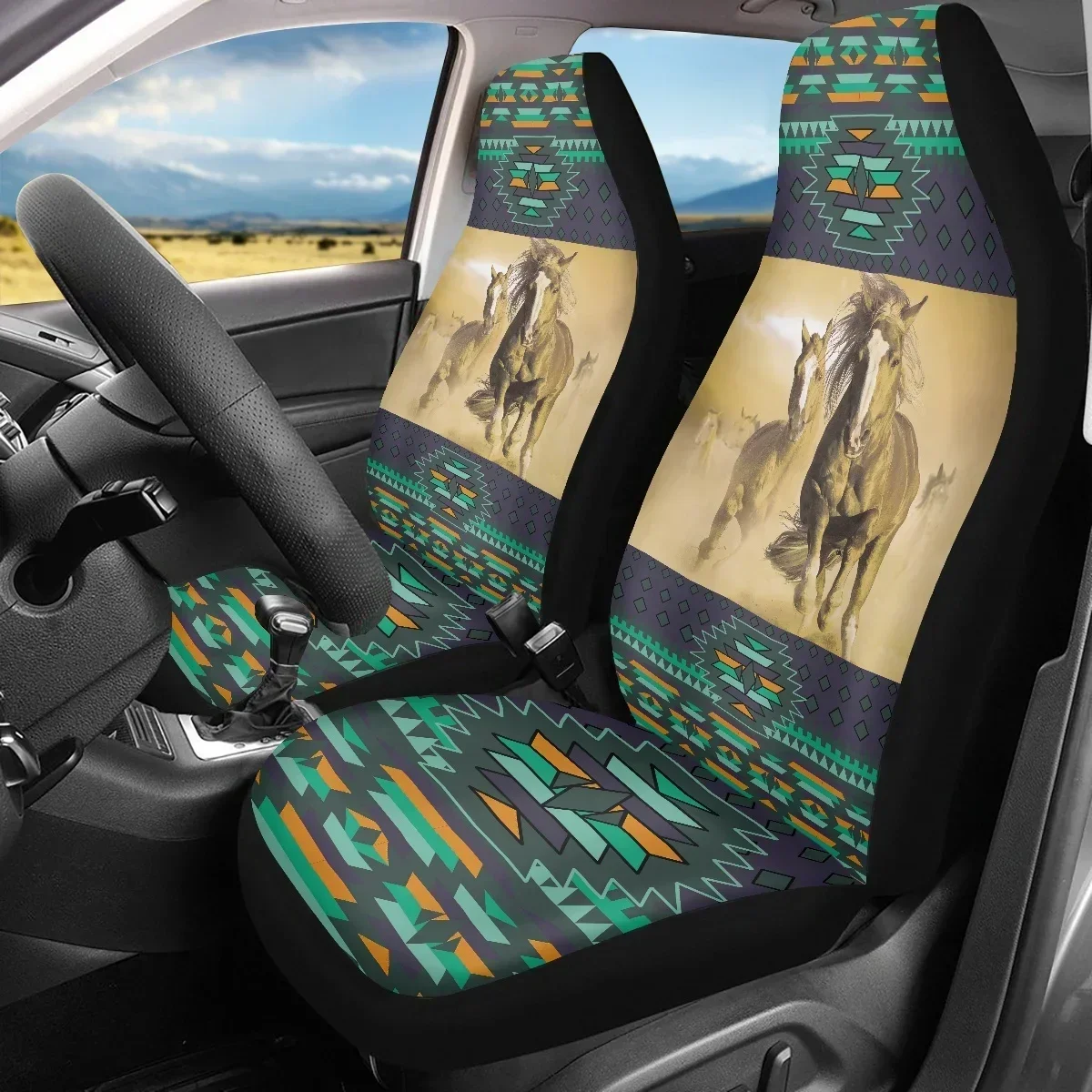 INSTANTARTS Estilo Tribal Patrón Caballo T Fundas Asiento Vehículo Asiento Lantero Protector Impermeable Asiento D