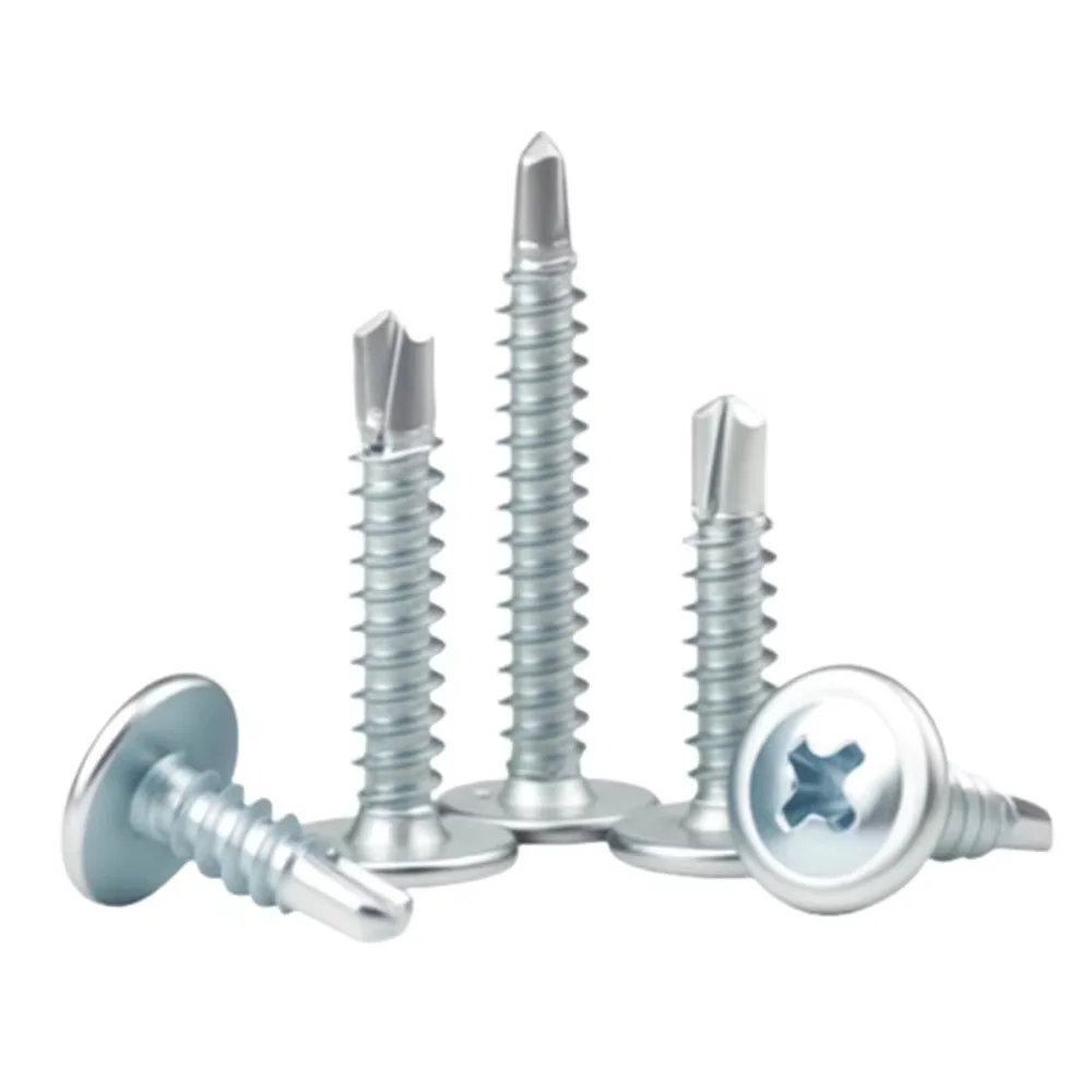 50pcs Blue Zinc Plated M4.2 Phillips Truss Washer Head Self Drilling Tail Screw Flat Head Self Tapping Screw Lath to Metal Studs
