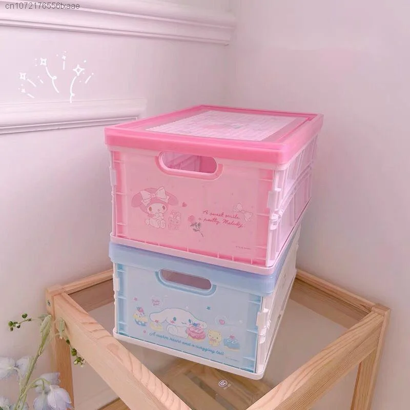 Sanrio Hello Kitty Cartoon Foldable Desktop Decorative Box Student Stationery Sundries Accessories Dormitory Small Desk Shelf