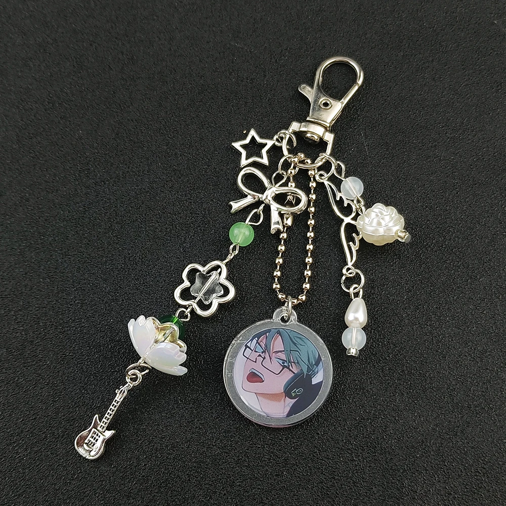 Anime Alien Stage IVAN & TILL Schlüsselanhänger Herz Schleife Handyanhänger Perlen Schlüsselanhänger Vielseitiger Rucksack Dekoration Zubehör Geschenke