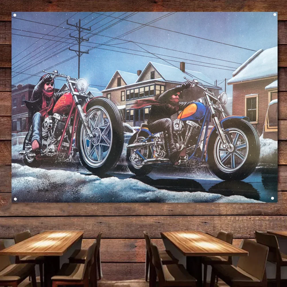 Drag Racing Motorcycle Flag Banner Vintage Wall Decor Poster Car Painting For Garage Man Cave Bar Club Pub Gift for Cyclists