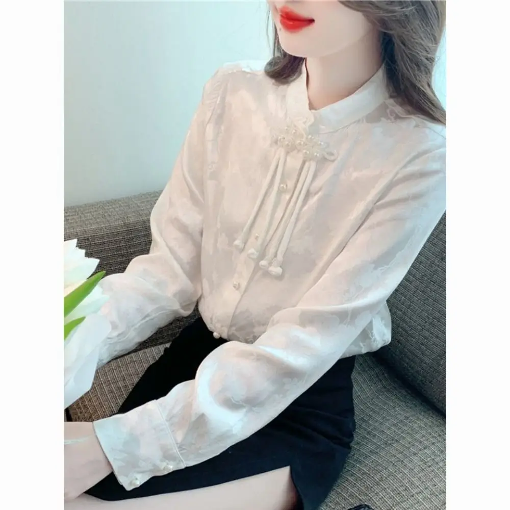 Retro Button Plus Velvet Shirt for New Autumn and Winter Women's Clothing Fashionable New Chinese Long-sleeved Top JJ259