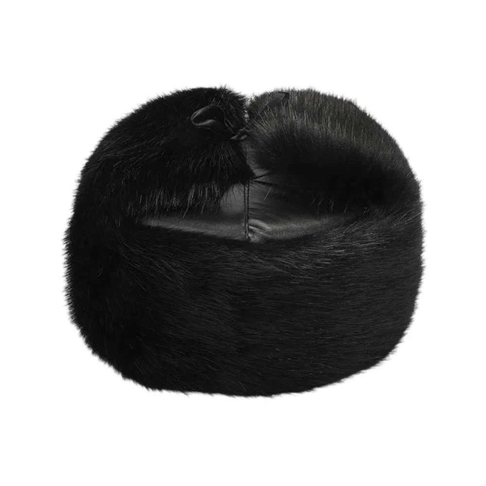 Faux Mink Trapper Hat Men Windproof Protection Ultra Soft Winter Snow Hat Thermal Warmth Thick Plush Earflap Fleece Cap