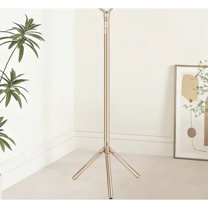 Gold Aluminum Tripod Coat Rack with 6 Hooks Freestanding Clothes Hanger Stand for Bedroom Living Room Storage Organizer