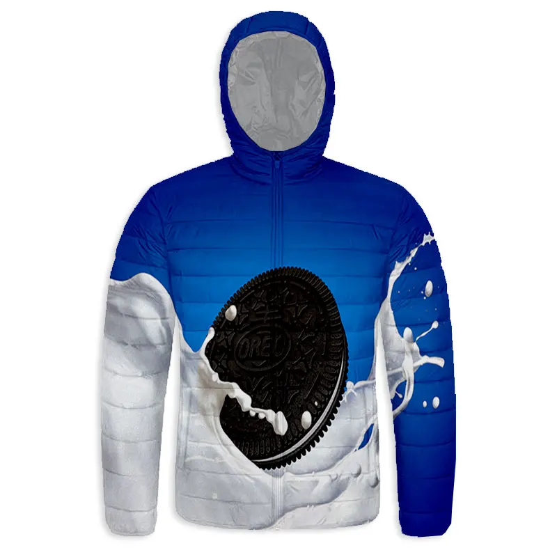 New Fashion 3D Printed OREO Zipper Down-filled Coat felpe con cappuccio Harajuku Hoody Tops abbigliamento