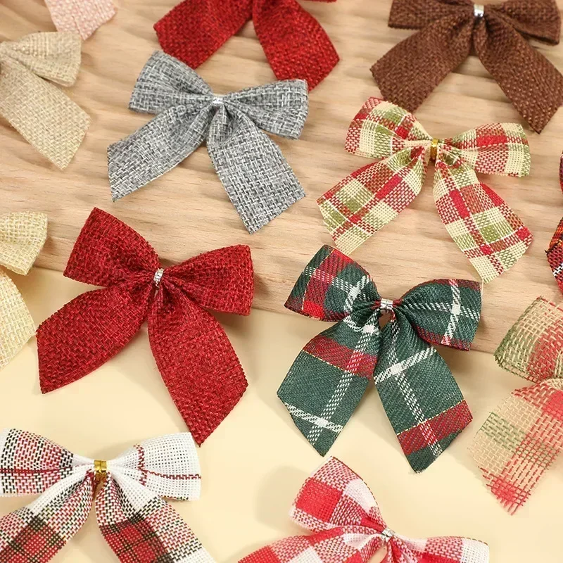 20/10Pcs Christmas Bows Christmas Ornaments Gold Red Bows Christmas Tree Ornaments New Year Decorations Mini Gift Bows