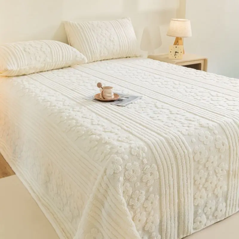 

Winter Plus Velvet Warm Carved Bedspread on the Bed Sheets Double Padded Coral Single Milk Bedroom Sheets. Blanket Duvets Chair