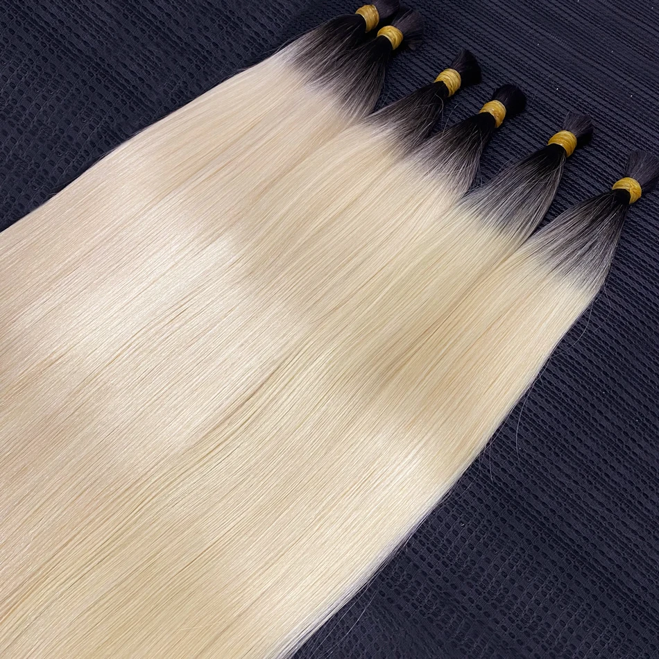 100% Human Hair Bulk Blonde #1b 613 Color Braiding Hair Bulk No Weft Raw Unprocessed Human Hair Bulks Extension