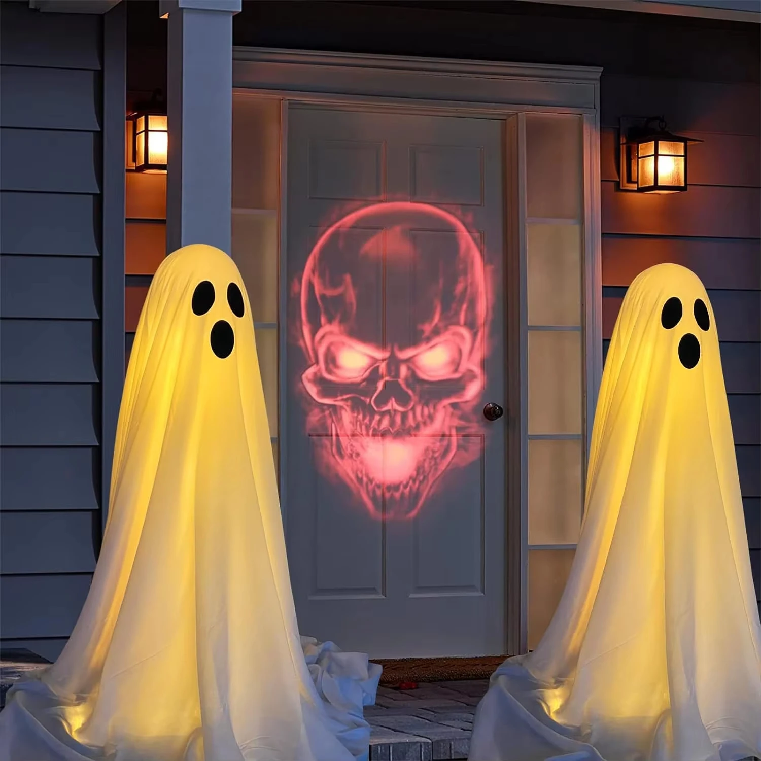 Halloween Decorations Large Light-Up Spooky Ghosts with LED Light Scary Standing Ghosts Decor for Front Door Porch Yard Party