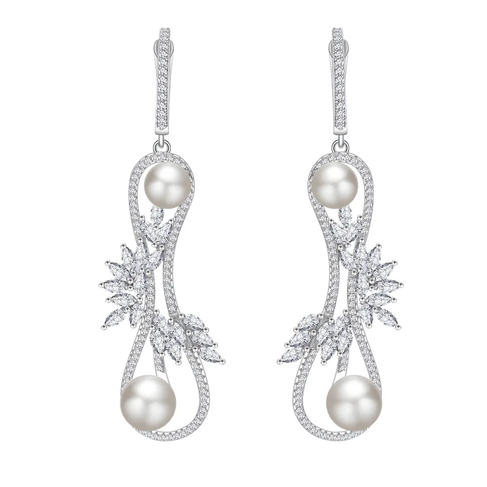 

Fashionable and Luxury Unlimited Symbol Shaped Pearl Inlaid Long Earrings with Micro S925 Silver Earrings