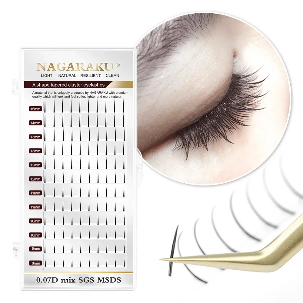 NAGARAKU A-förmige, konische, flache Basis, flauschige Wimpernverlängerungsspikes, mattes Cluster-Make-up