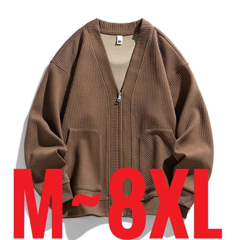 2025 New in Big Size Men's Cardigan Jacket Oversize Loose Sweater Coat Male Zip-up Korean Style Spring Green 6XL 8xl Large Plus