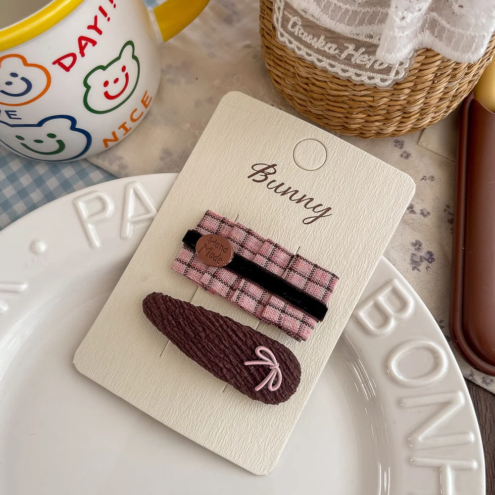 2 pçs novo rosa café xadrez tecido hairpin crianças doce hairpin franja headwear meninas crianças acessórios para o cabelo