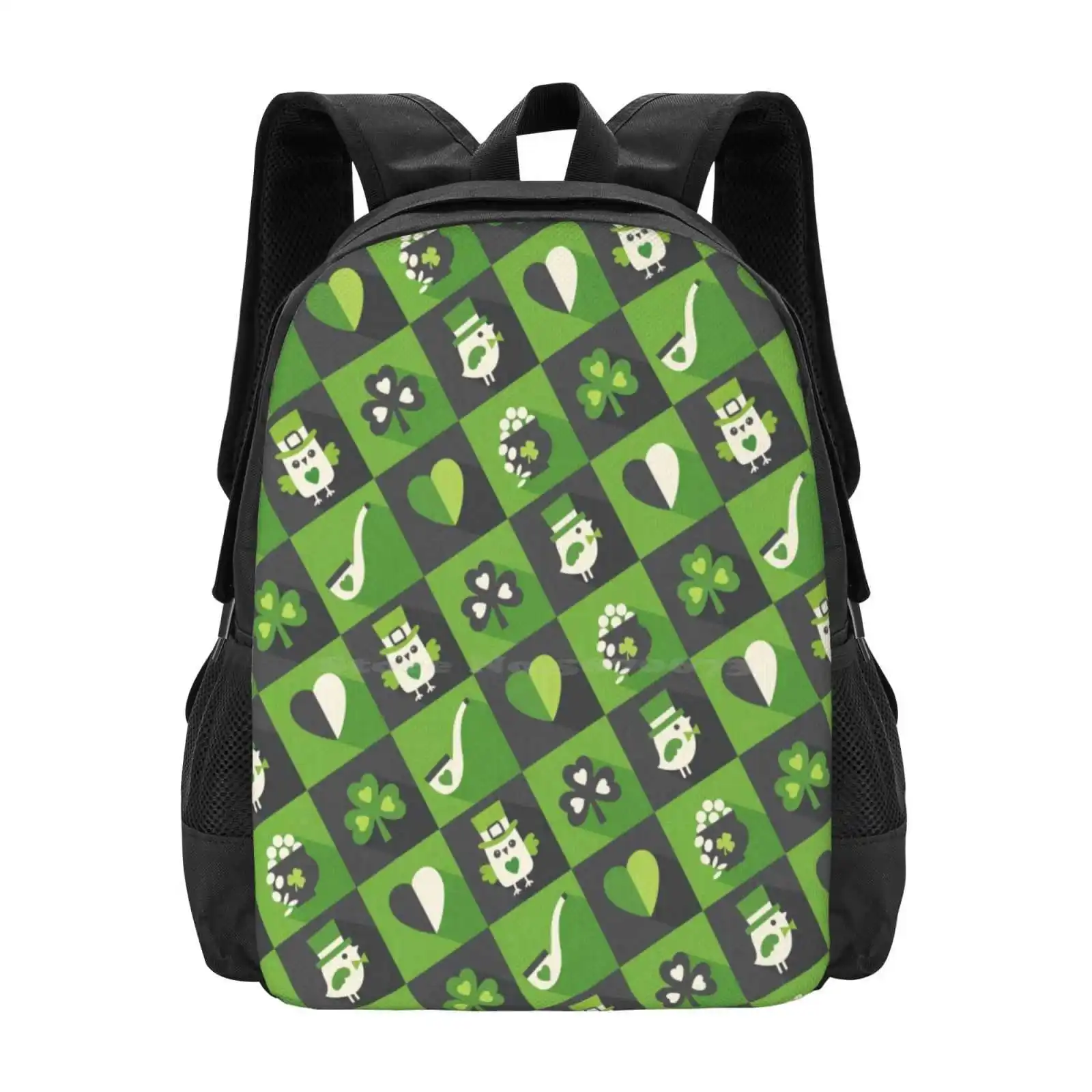 Irish Eyes Are Smiling Hot Sale Backpack Fashion Bags Irish Pattern Ireland Emerald Pantone Greenery Geometric Leprechaun Owl