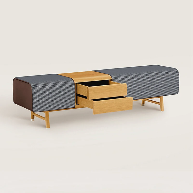 Italian Luxury Modern Solid Wood Leather Upholstery Storage Shoe-Changing Stool Bench For Home Hotel Living Room Entry Decor