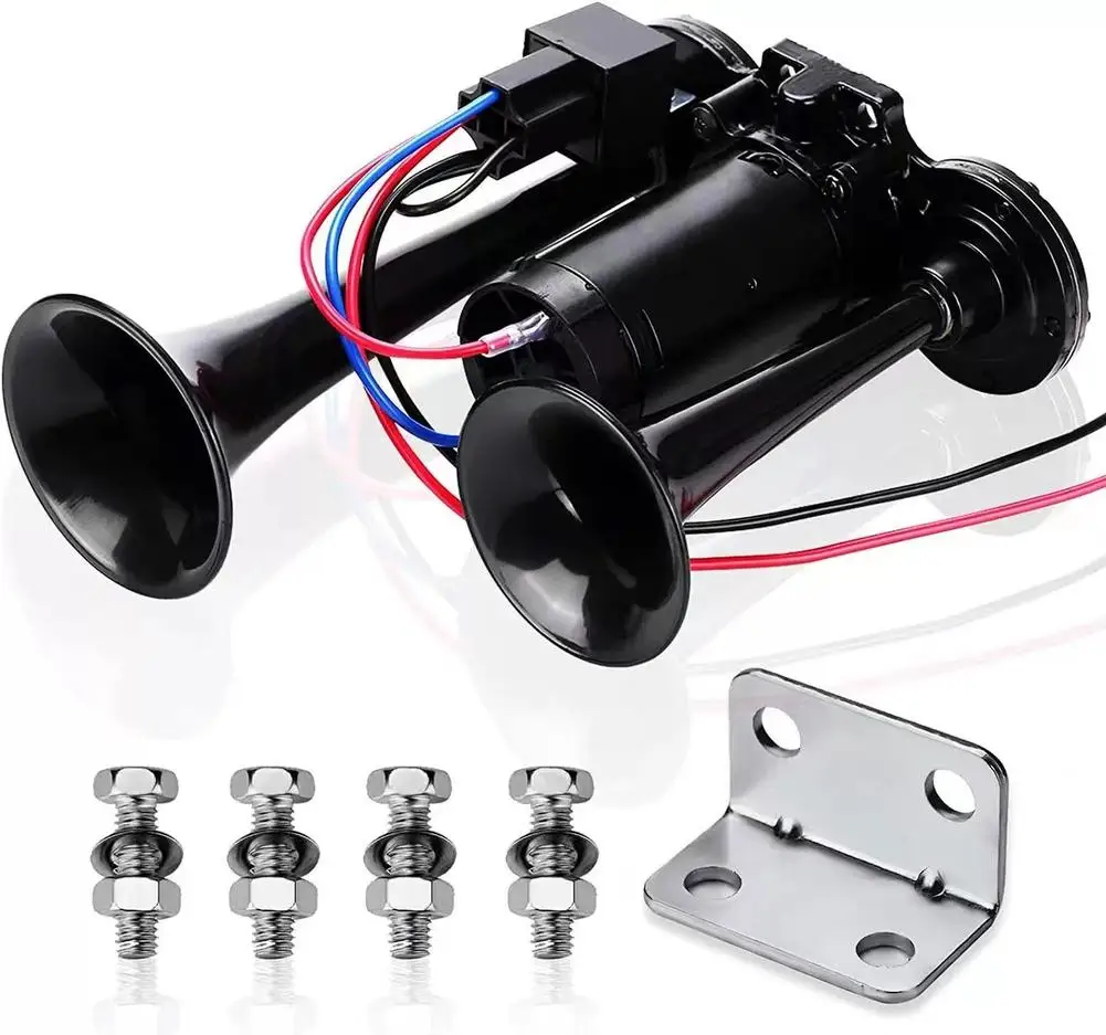 

New Black Air Horn 600db 12v Dual Trumpets Super Loud Car Electric Horn Truck Boat Train Speaker Dropshipping Wholesale