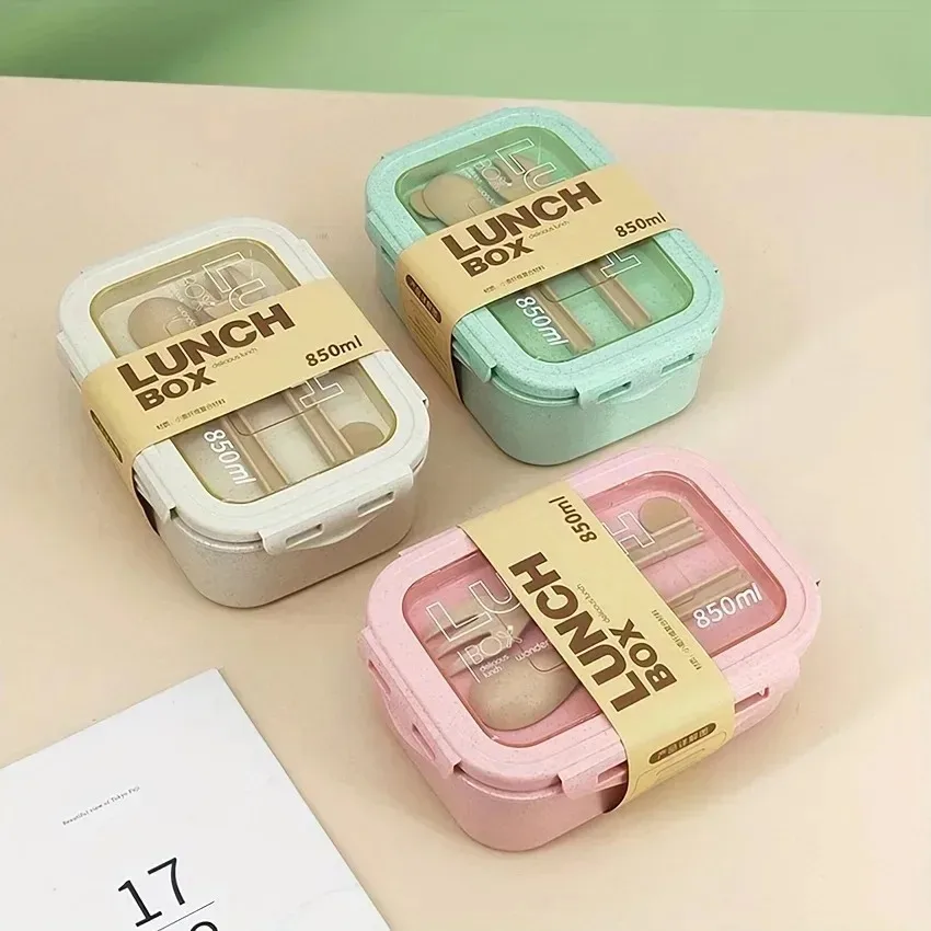 

1Pc Portable Microwavable Lunch Box Eco-Friendly Wheat Straw Bento Box Kitchen Food Container Lunch Box Home Accessories