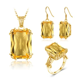 Original 925 Sterling Silver Necklace Ring Earrings Jewelry Sets for Women Vintage 18K Gold Color Filigree Flower Wedding Bands