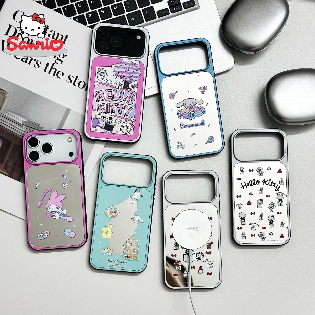 

Sanrio Hello Kitty Pochacco TPU Makeup Specular Magnetic Mobile Phone Case For IPhone 17 16 15 14 Pro Max 13 Drop Protect Cover