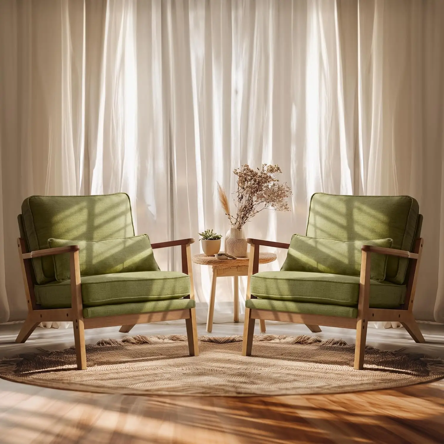 

Удобное кресло для чтения, для гостиной, спальни, гостевой комнаты, из льняной ткани, зеленое