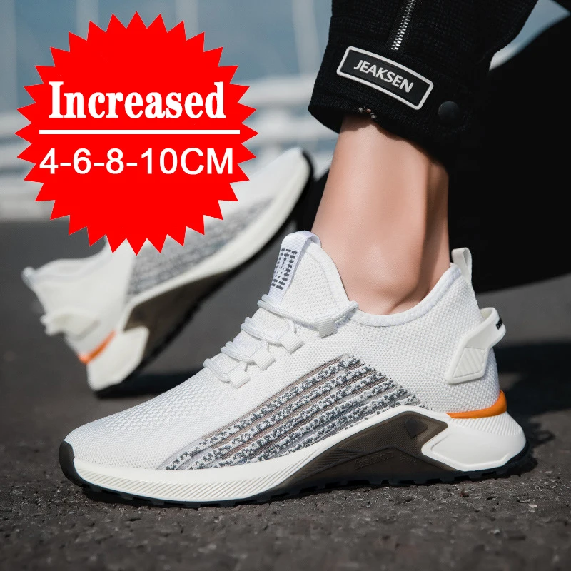 

New Men's Casual Shoes Summer Simple Black White Sneakers Fashion Breathable Sneakers 6/8/10cm Invisible Height Increasing Shoes