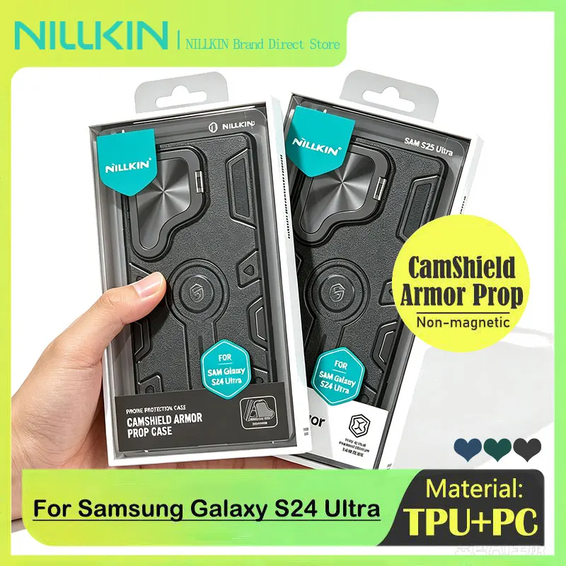 NILLKIN Armor Prop Case for Samsung Galaxy S24 Ultra,  Flip-Top Foldable Stand, Camera Protect Cover, Hidden Bracket Back cover