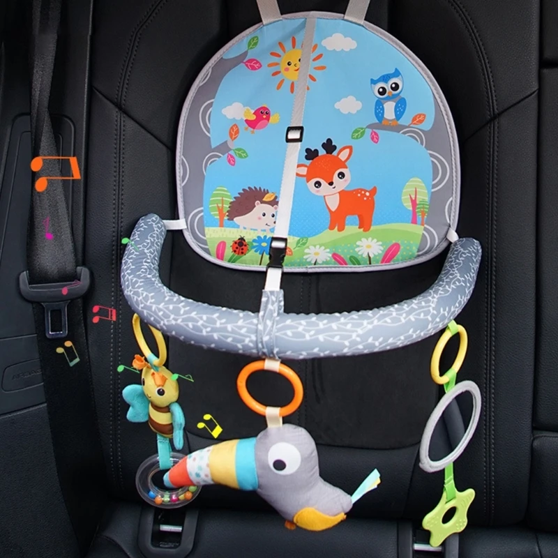 Musical Car Seat Toy For Babies 0-12 Months - Kick & Play Activity Center With Sensory Toys & Mirror