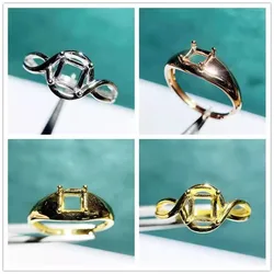 MeiBaPJ 5mm Square Stone 925 Sterling Silver Fashion Ring Setting DIY Empty Holder for Women Fine Charm Jewelry