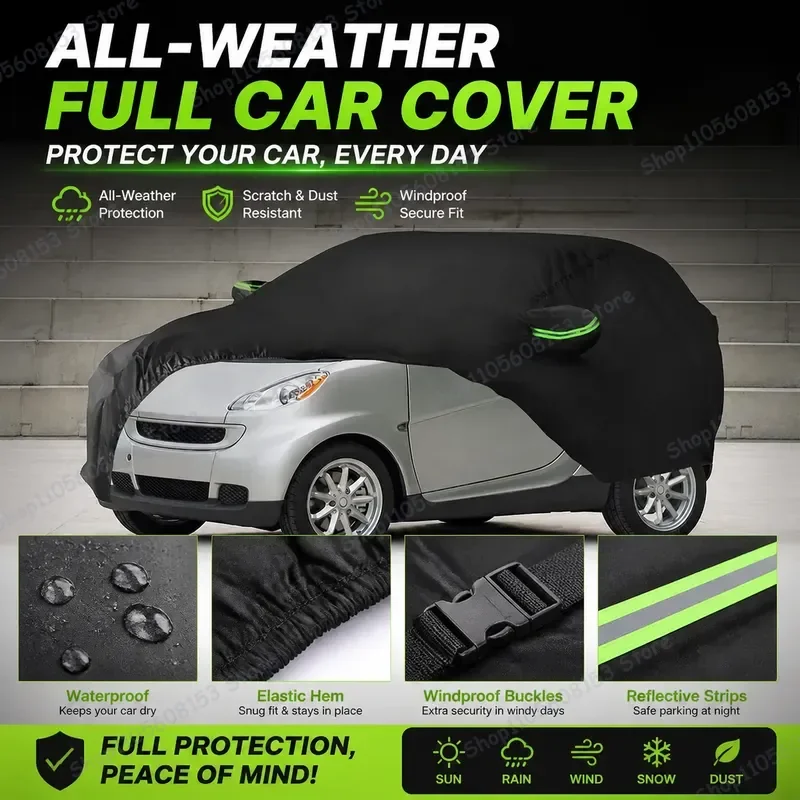 

For Smart Fortwo W451 2007–2023 Car Cover Heavy Duty Waterproof All Weather Outdoor Protection UV Resistant Dust Proof