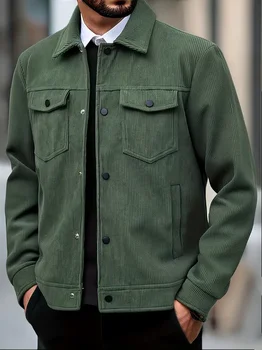 Men's Corduroy Jacket Fashion Casual Solid Color Versatile Top Outerwear for All Occasions 9
