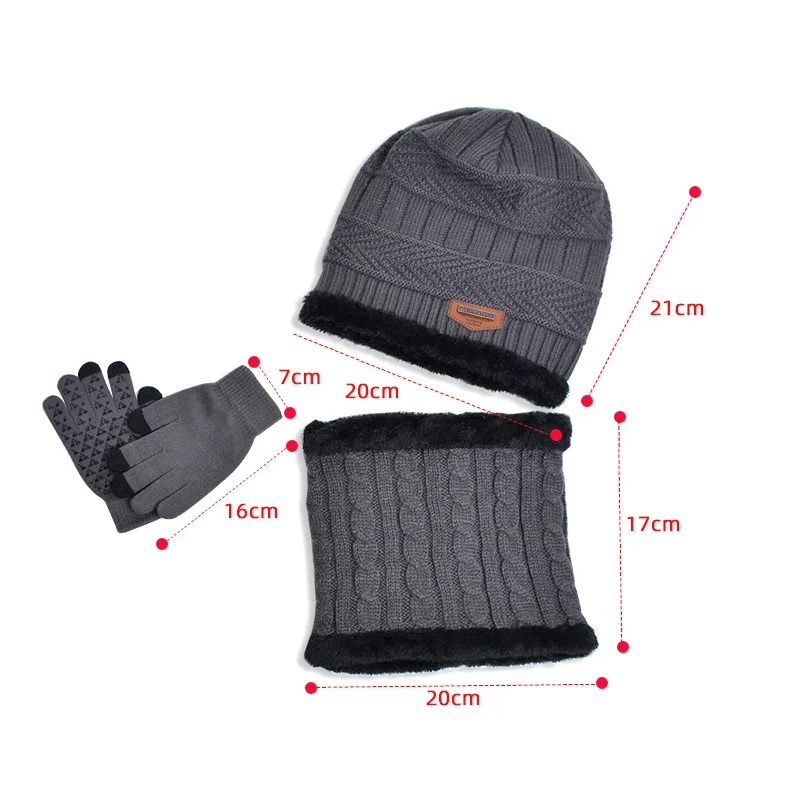 4Pcs Winter Kids Beanie Hat Scarf Gloves Plush Lining Warm Children Knitted Hats Set Non Slip Gloves Neck Warmer Child Cap 4-10Y