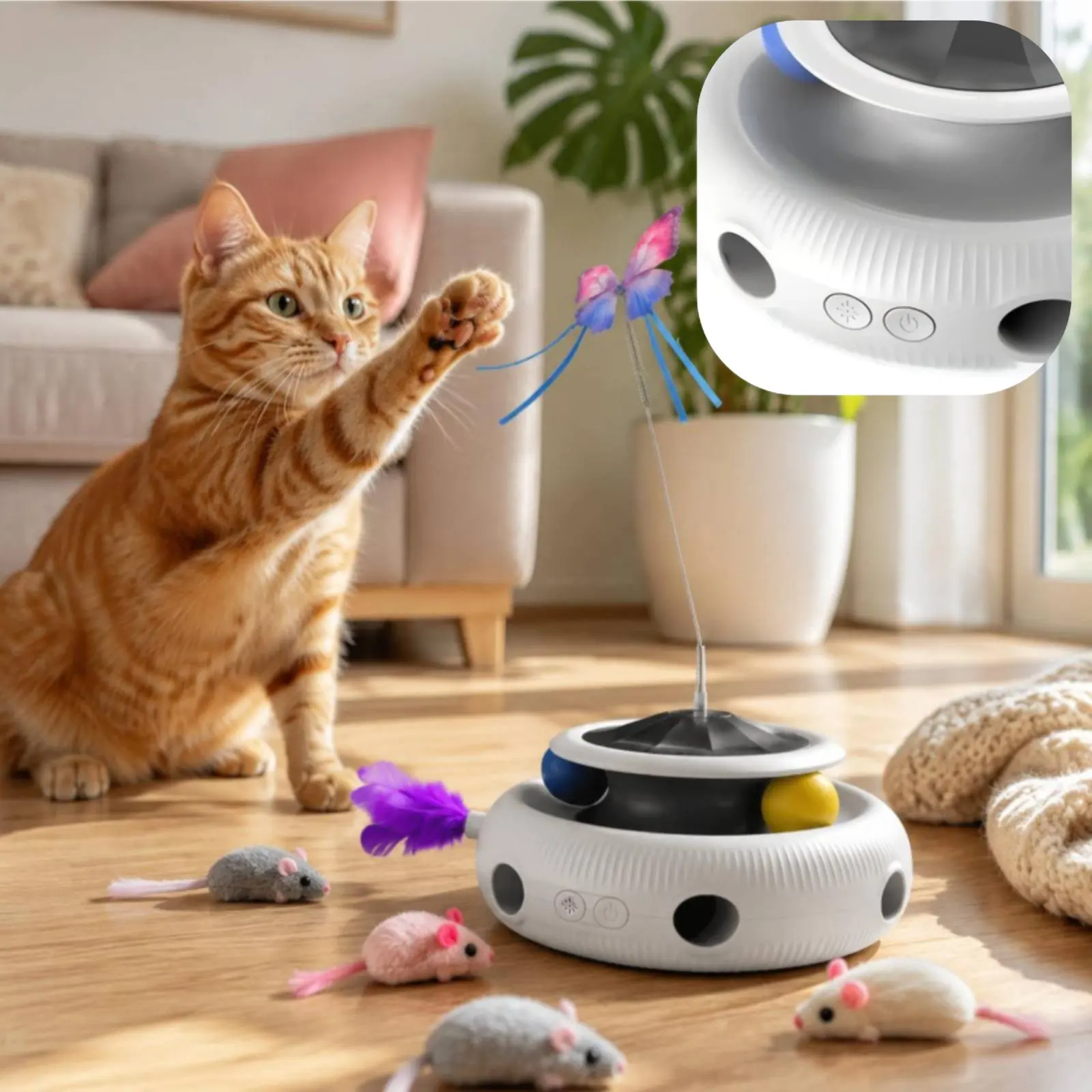 

Interactive Butterfly Feline Wand Multi-Play Modes Automatic Rotating Feline Toy ABS Plastic Long-Lasting
