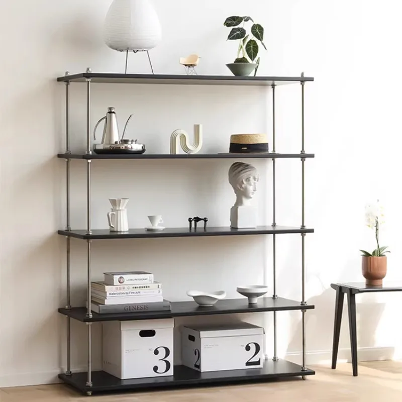 

Solid wood multi-layer rack baffle living room adjustable side storage rack stainless steel display rack