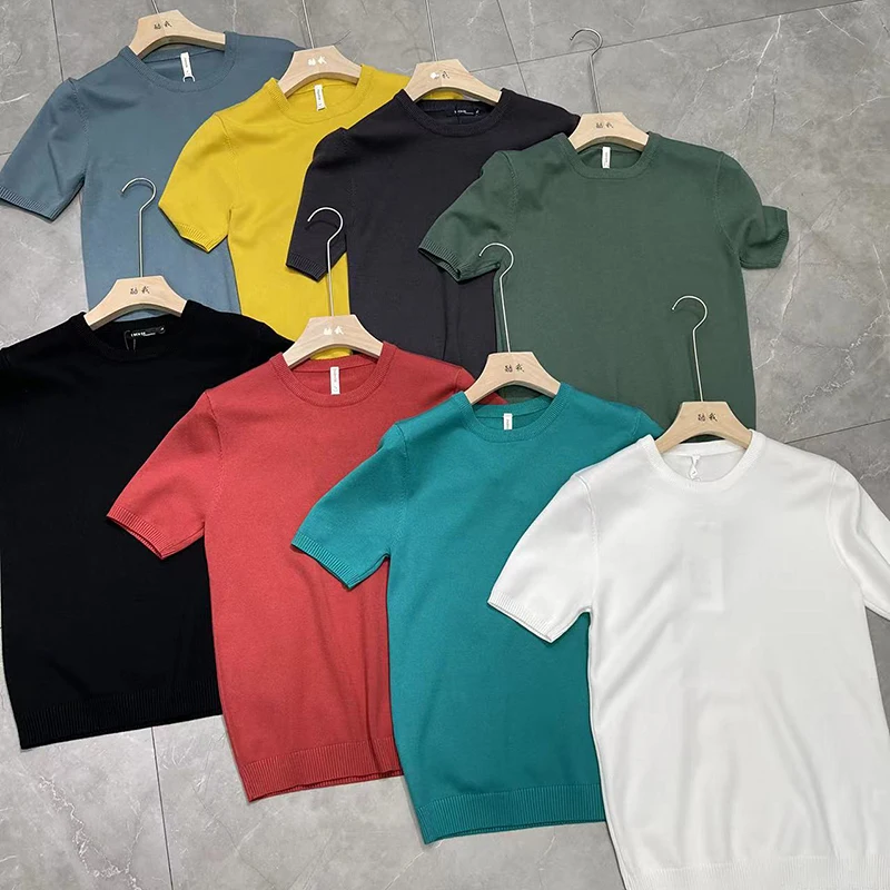 

Men's Slim Fit round Ne Knitted ort Sve T-irt Pure Color Base Layer irt Comfortable Breathable Summer Casual Wear