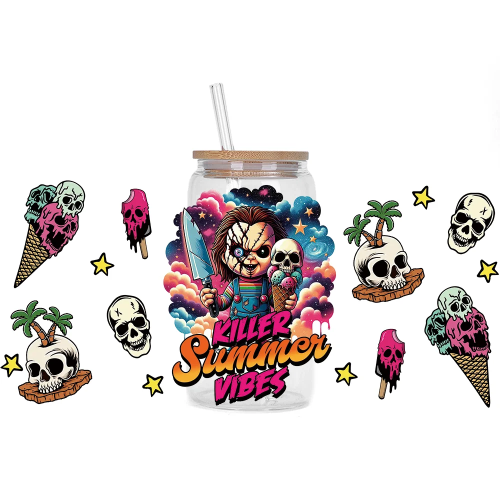 

Horror movie series Easy peel waterproof DIY Decals 3D transfers uvdtf crystal stickers 16oz uv dtf cup wraps for Glasses