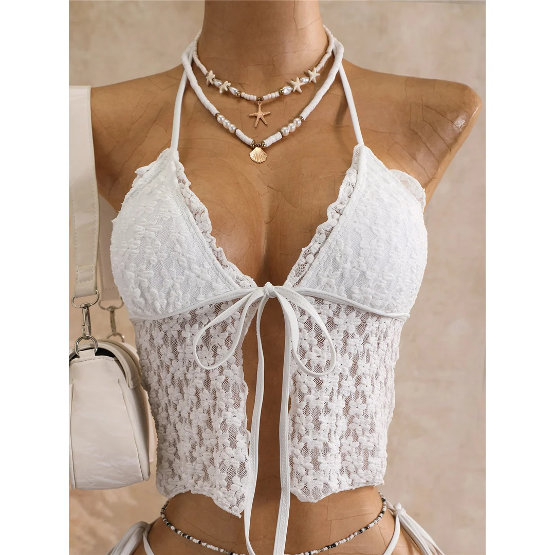 Tankini mit Blumenmuster, Neckholder-Bikini, Damen-Badebekleidung, zweiteiliger Bikini-Set, gepolsterter Badeanzug, Badeanzug, Schwimmbekleidung V8399 – Detail 7