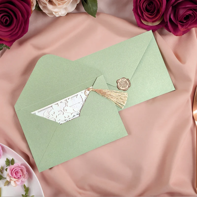 

30pcs/lot 19.3x13.3cm Green Envelopes for Wedding Invitations Business High-grade 250g Paper Stationery Supplies Storage Bag